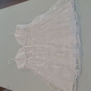 NWOT LULUs Romantic White Sheer Waist Sequined Floral Layered Mini Dress